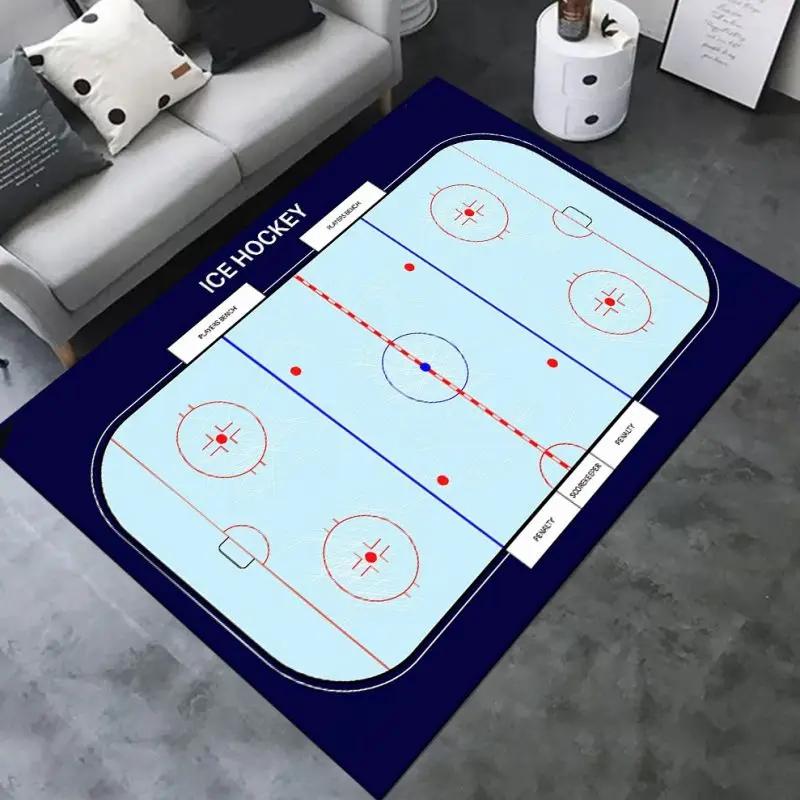 Eishockey-Muster Rutschfester Bereichsteppich Anti-Rutsch Küchenteppich für Küche Wohnzimmer Schlafzimmer Matte Waschbare Bereichsflanellteppiche