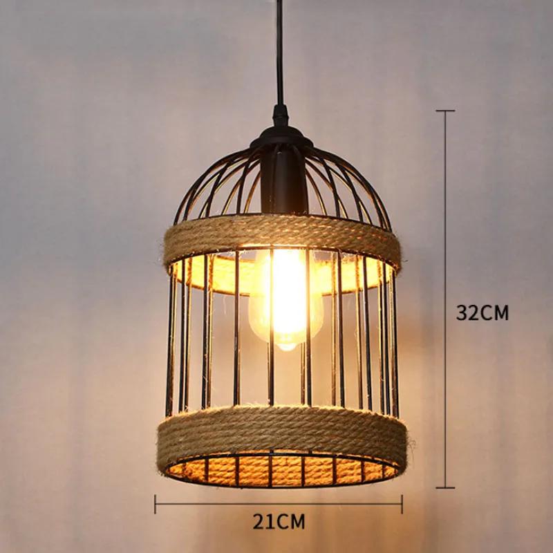 Spain Classical Sisal Rope Pendant Light E27 Hanging Lamp Retro Antique Industrial Lantern Chandelier Iron Candle Home Appliance