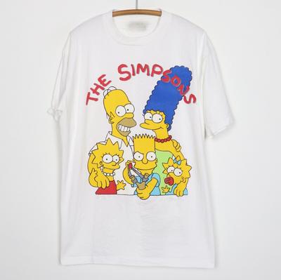 Camiseta Unisex Branca Vintage Família Simpsons Engraçada Algodão Pesado Todos os Tamanhos