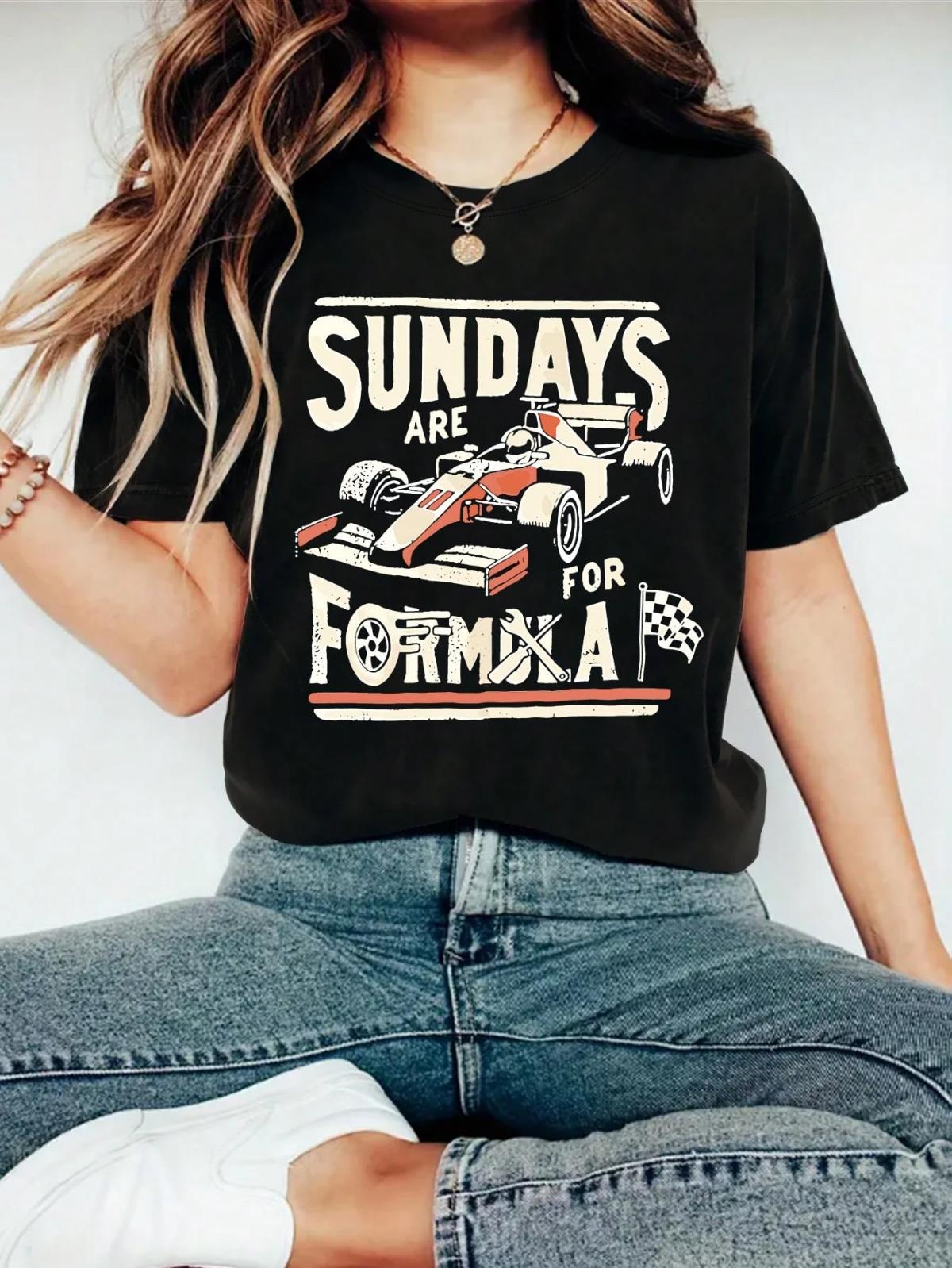 

Sunday Are For Formula Racing Enthusiasts Womens Fashion Round Neck Race Car Graphic Short Sleeve TShirt Summer S