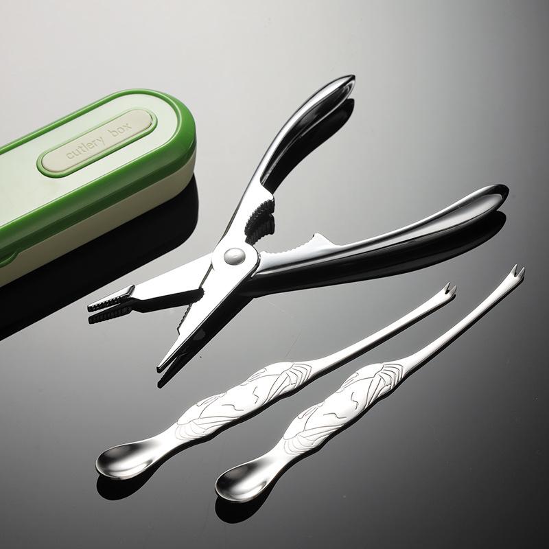 304 Edelstahl Krabben-Essset, tragbares Geschirr, Geschenkbox für Wollhandkrabben, Krabbenschere aus Zinklegierung, Krabbenpiekser