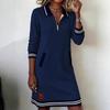 Autumn 2025 Women's Color Block Lapel Zipper Pocket Dress