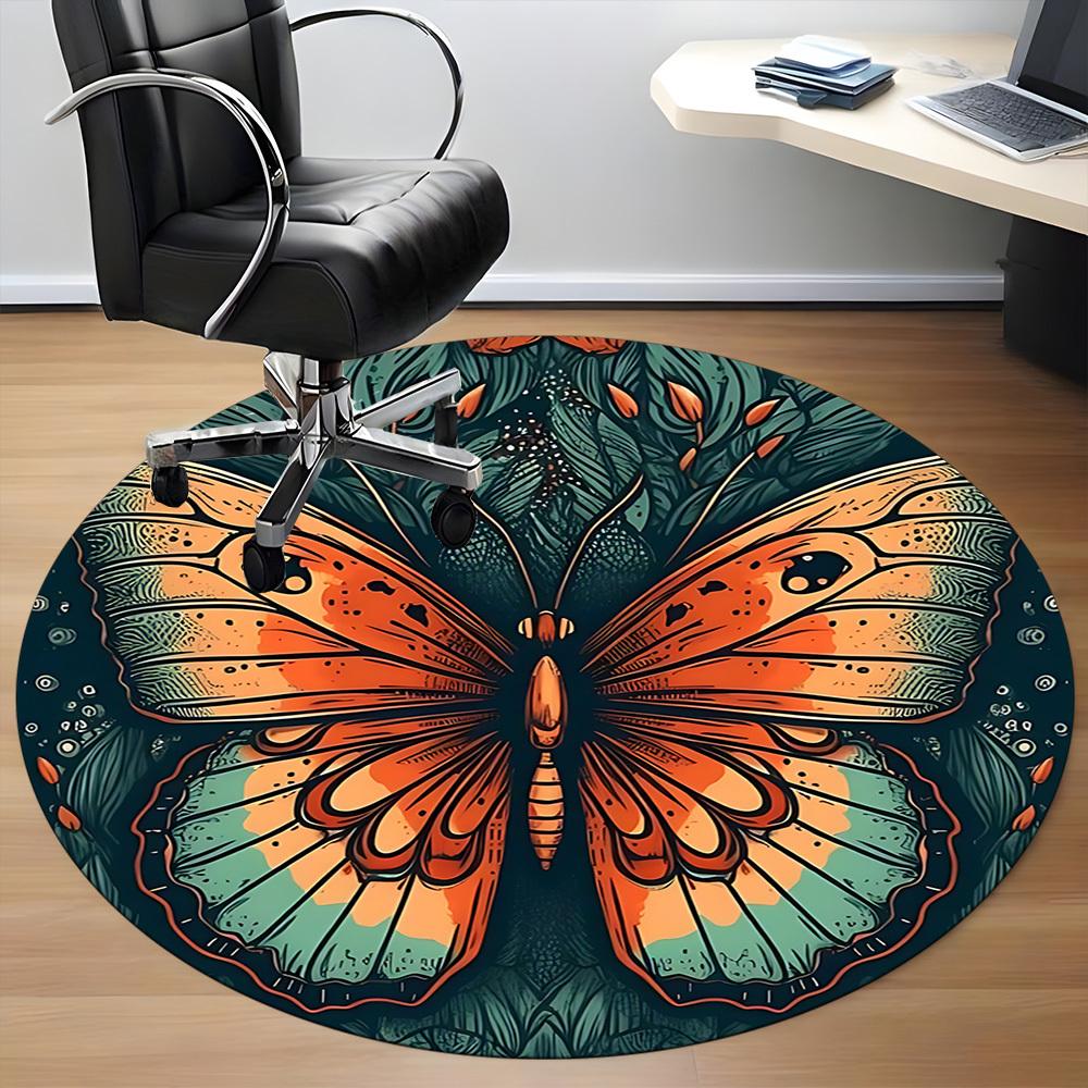 1pc Butterfly Floral Office Round Area Rug, Indoor Mat Suitable For Office, Under Office Chairs Bedroom Living Room Home Decor, Room Deco