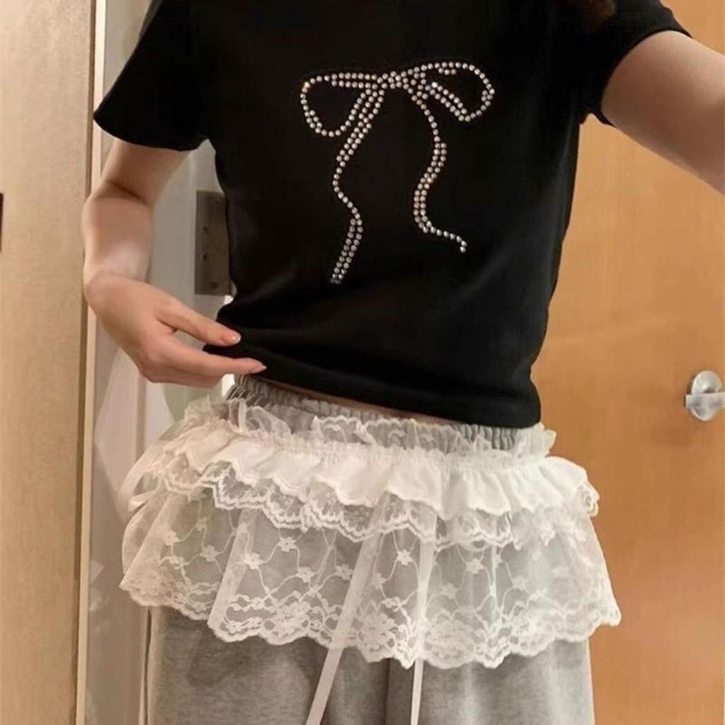 Fashionable Lace Apron Skirt With Multiple Ties And Half-Curtain Hem