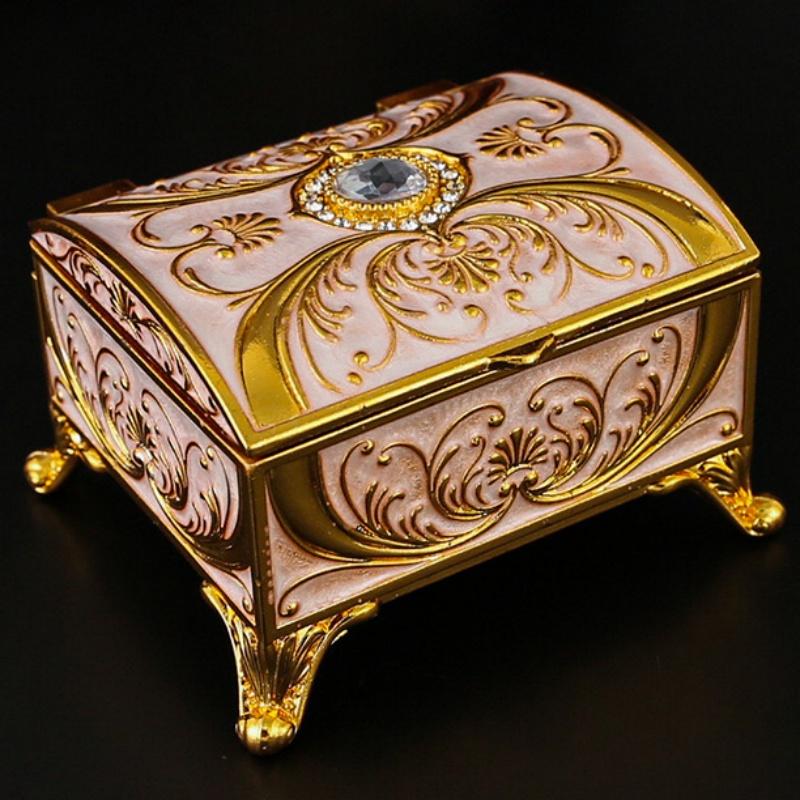European Style Mini Jewelry Storage Box Necklace Organizer Inlaid Gem Alloy Bracelet Storage Jar Dresser Display Couple Gifts
