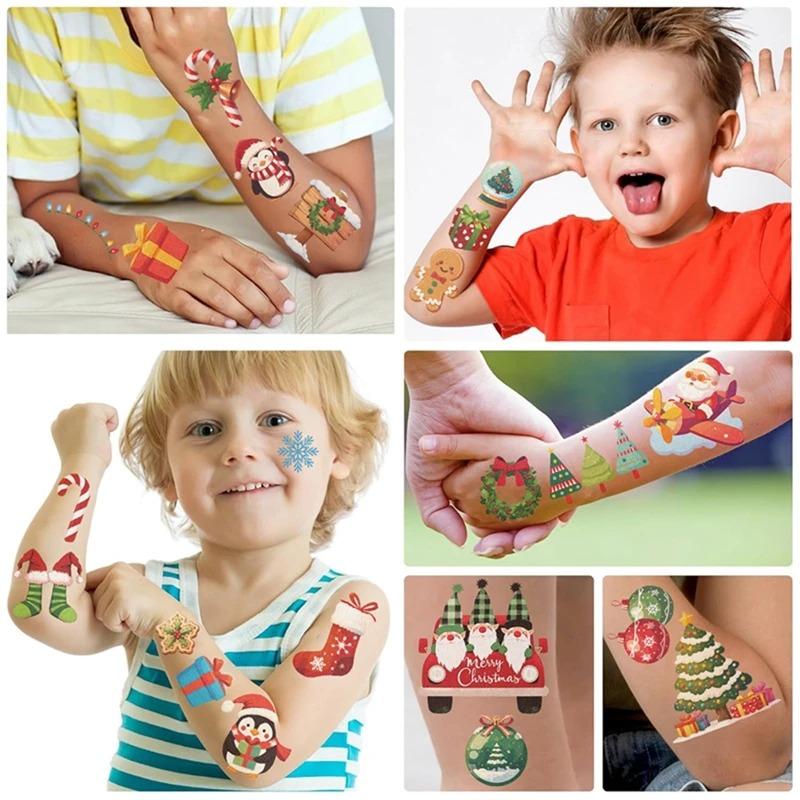 10pcs Christmas Tattoo Stickers Treat Kids Gifts Santa Elk Snowman Xmas Christmas Party Favor Waterproof Tattoos Stickers Gifts