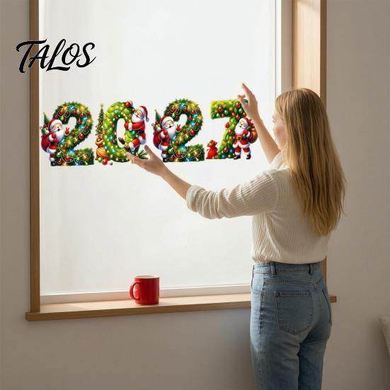 Seasonal Party Decorations 2027 Merry Christmas Window Cling, Santa Snowman Reindeer Glass Door Sticker, Claus Stickers Static Decal for Living