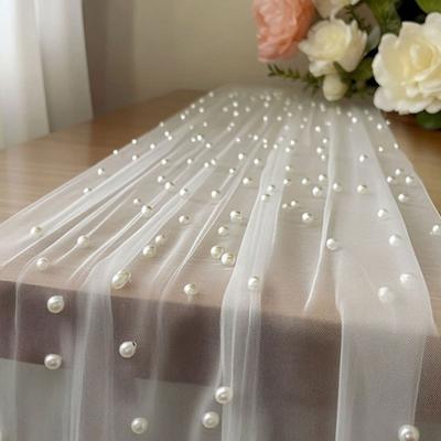Dreamy Luxury Wedding Table Runner Semi-Transparent Multi-color Pearl Chiffon Runner Romantic Gauze Tablecloth Home Decoration