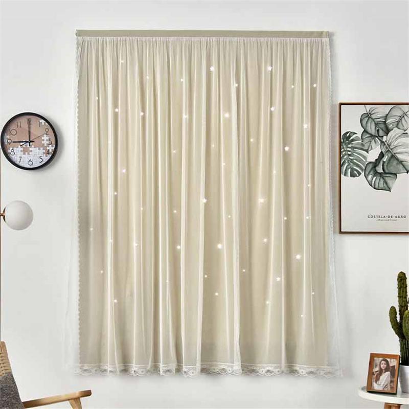 

Двухслойная марлевая утолщенная 95% затемняющая штора со звездами и вырезом - Волшебные самоклеящиеся оконные жалюзи для дома/спальни 70*100cm бежевый