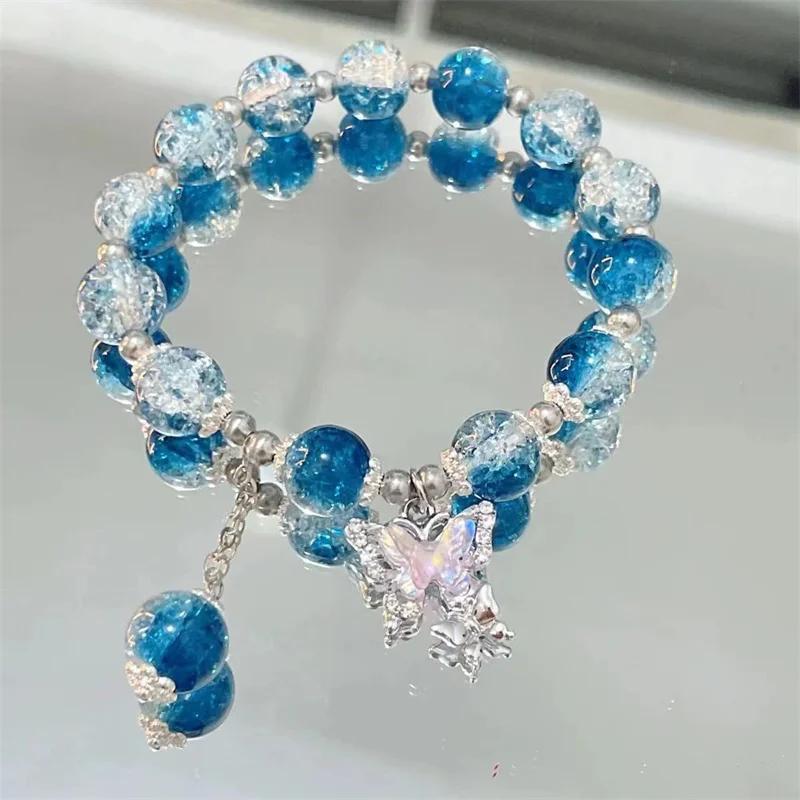 

Butterfly New Fairy Crack Cartoon Gradient Texture Glaze Charm Crystal Beaded Bracelet Girls Elastic Sweet Fashion Jewelry синій