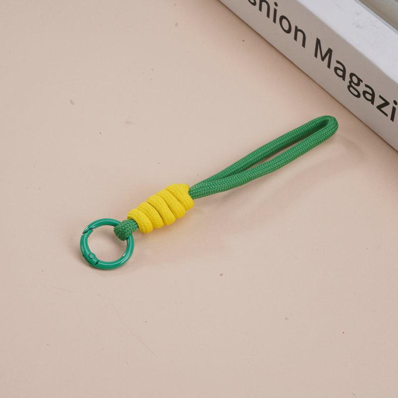 Multifunctional Color Block Woven Lanyard Keychain with Cartoon Plush Bag and Perler Bead Pendant