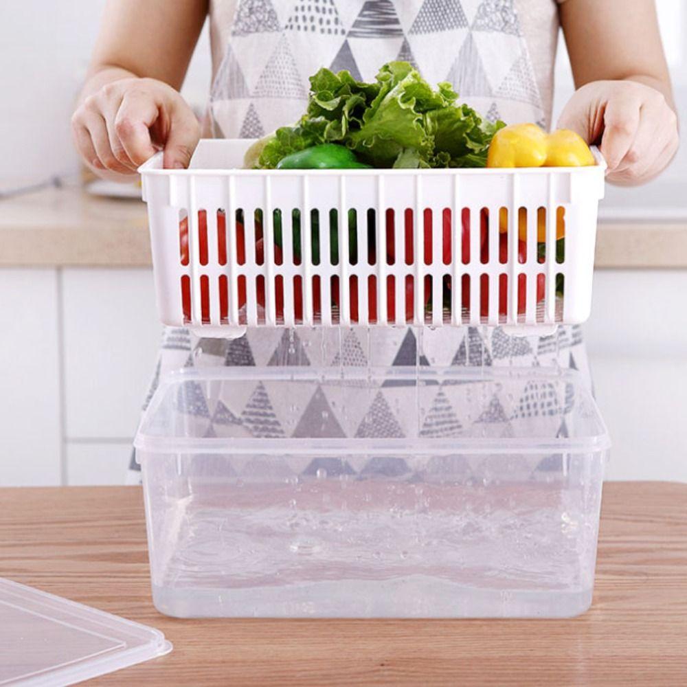 

Двойной слой Овощи Хранение Ящик Пластиковый Свежий Холодильник Сушка Хрустящий Фрукты