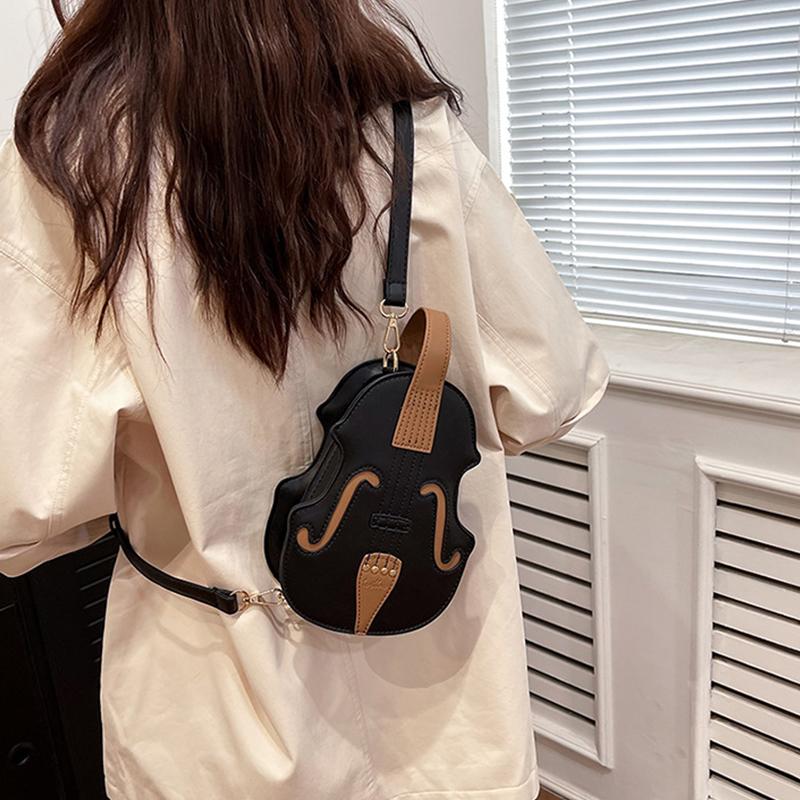 1pc Violin Shaped Crossbody Bag  Creative Sling Backpack  Trendy PU Leather Shoulder Bag