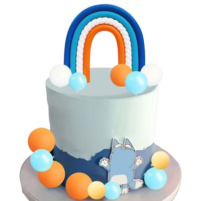 14pcs Blue Rainbow Cake Toppers With Orange White Balls For Dog Birthday Cake Decorations Baby Shower Party Supplies