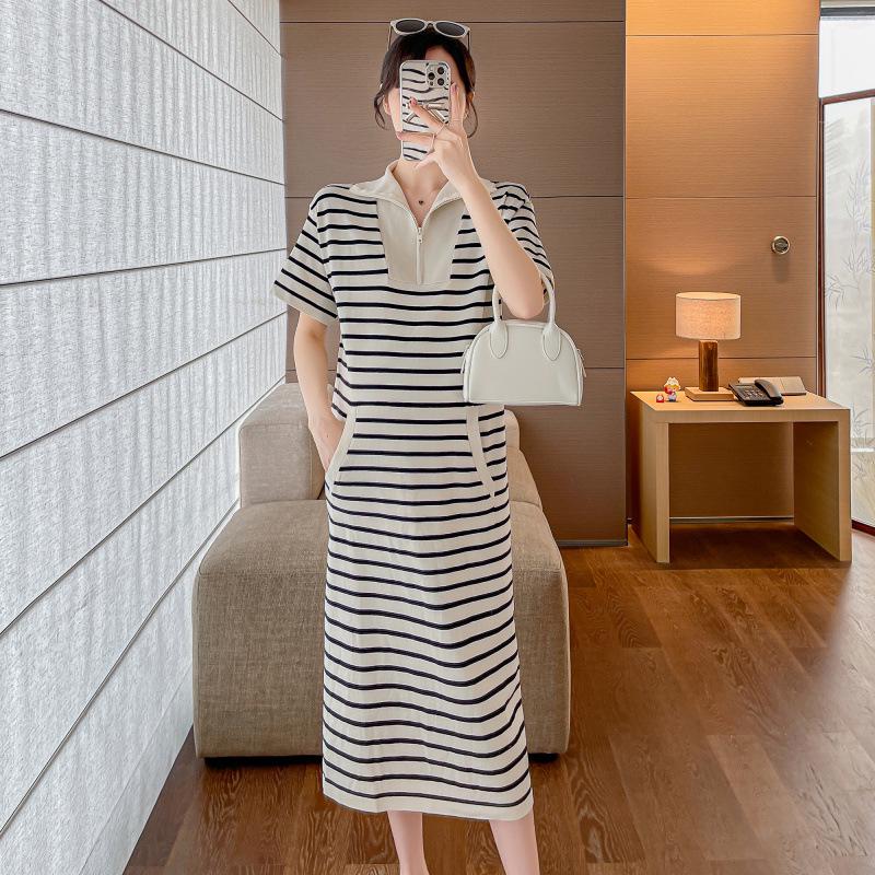 2026 Loose Striped Summer Knit Maternity Dress - Plus Size Medium