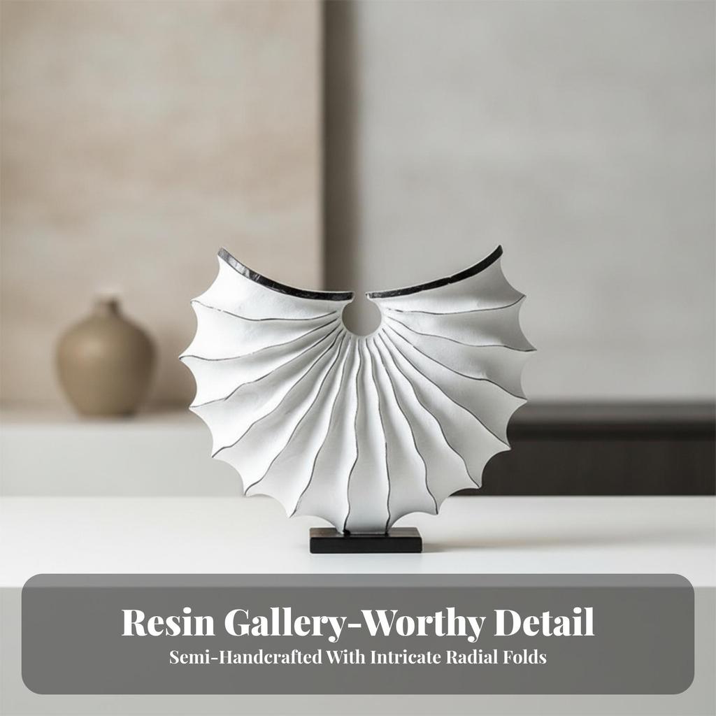 Geometric Shell Sculpture Matte with Base Black for Mantel, Homeowners
