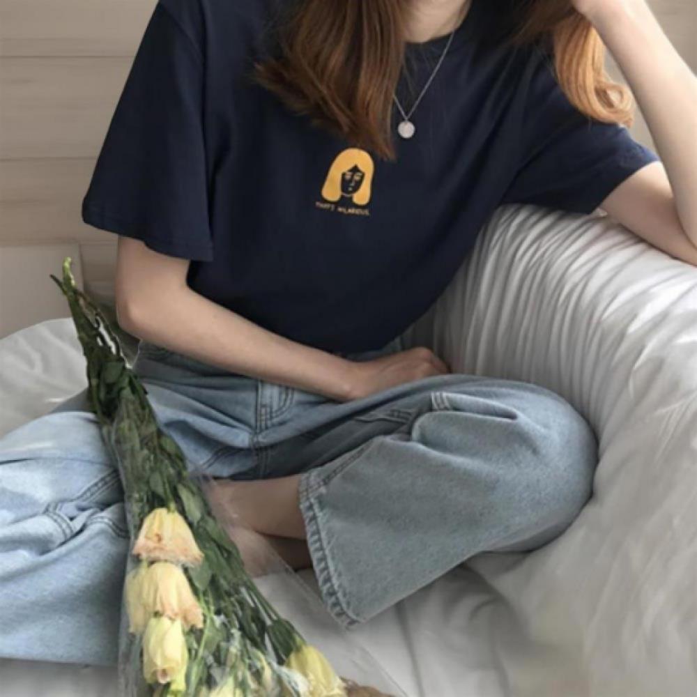 New Arrivals Open Run Women CoTTon Blend Box FiT PrinT Round Neck ShorT Sleeve T