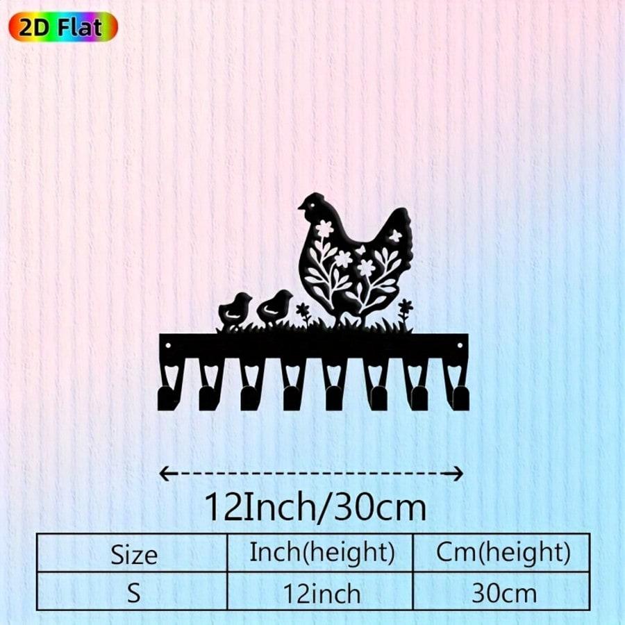 Farmhouse Chicken Wall Hook 8 Hooks Heavy Wrought Iron Rustic Decor Gift