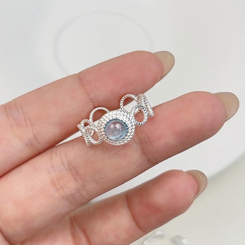 

925 Sterling Silver Rings for Women Couple Minimalist Handmade Simple Narrow Blue Stone Ring Fine Jewelry Gift Prevent Allergy resizable