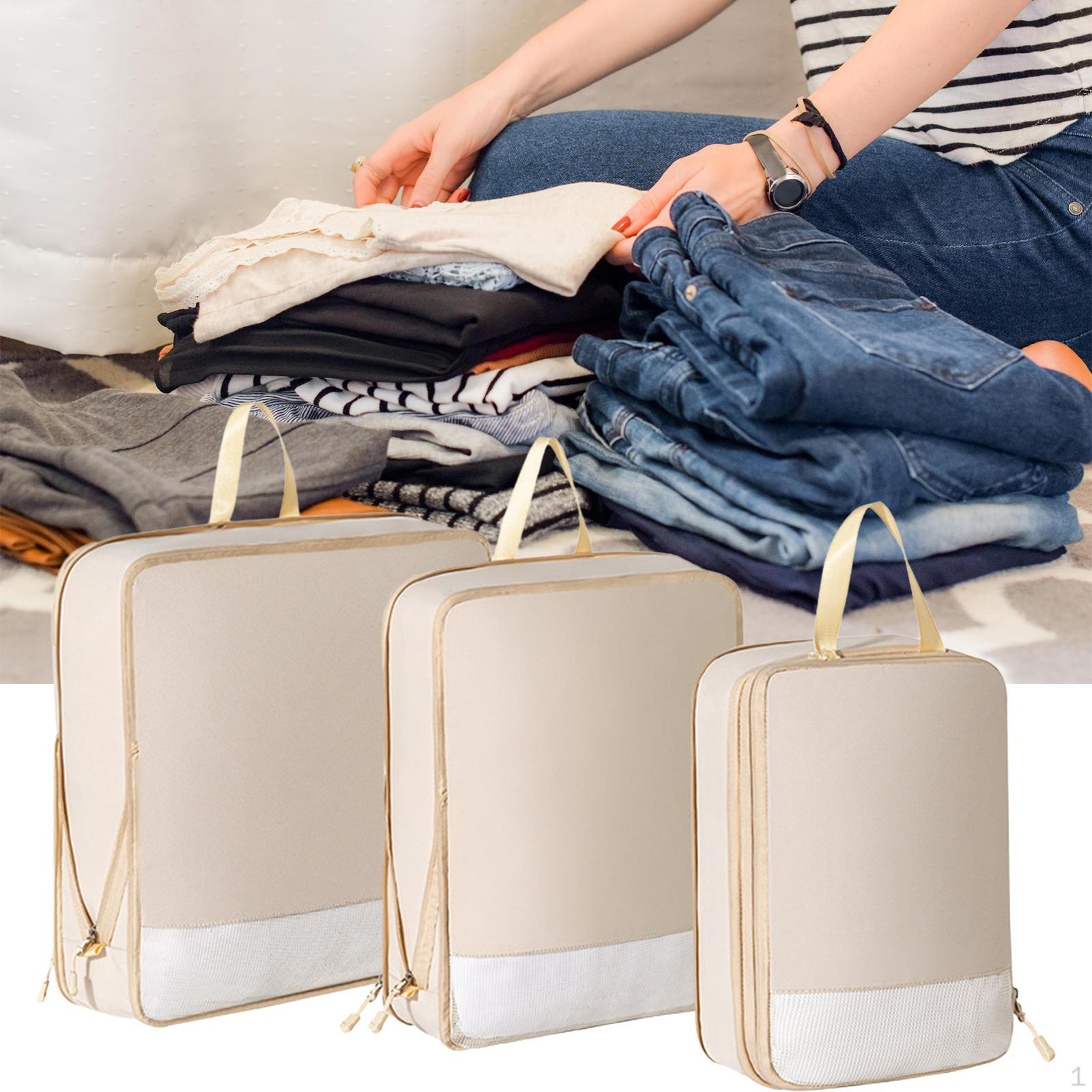 3 шт компрессионные упаковочные кубики расширяемые органайзеры дорожная сумка для хранения для пеших прогулок бежевый 2098₽