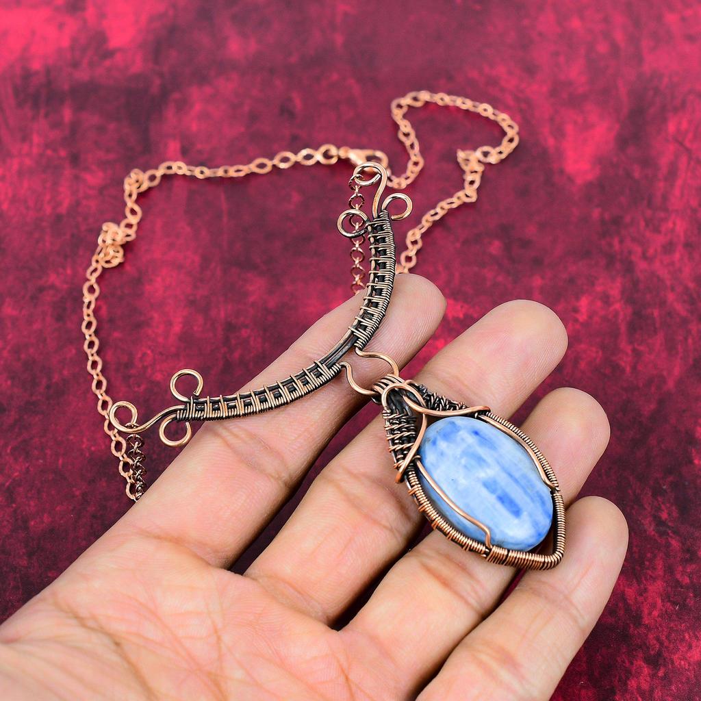 Kyanite Necklace Copper Wire Wrapped Adjustable Chain Necklace Copper Jewelry Handmade Necklace Wire Wrap Gemstone Jewelry Gifts For Mother