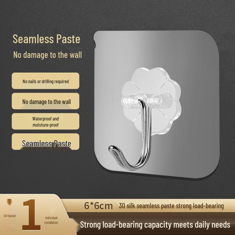 Large Transparent Stainless Steel Adhesive Hook: Strong, Thickened, Waterproof, and Traceless for Kitchen and Bathroom Use