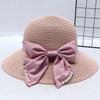 New Bow Pearl Straw Hat Women's Summer Temperament Versatile Casual Face Small Fresh Sun Hat