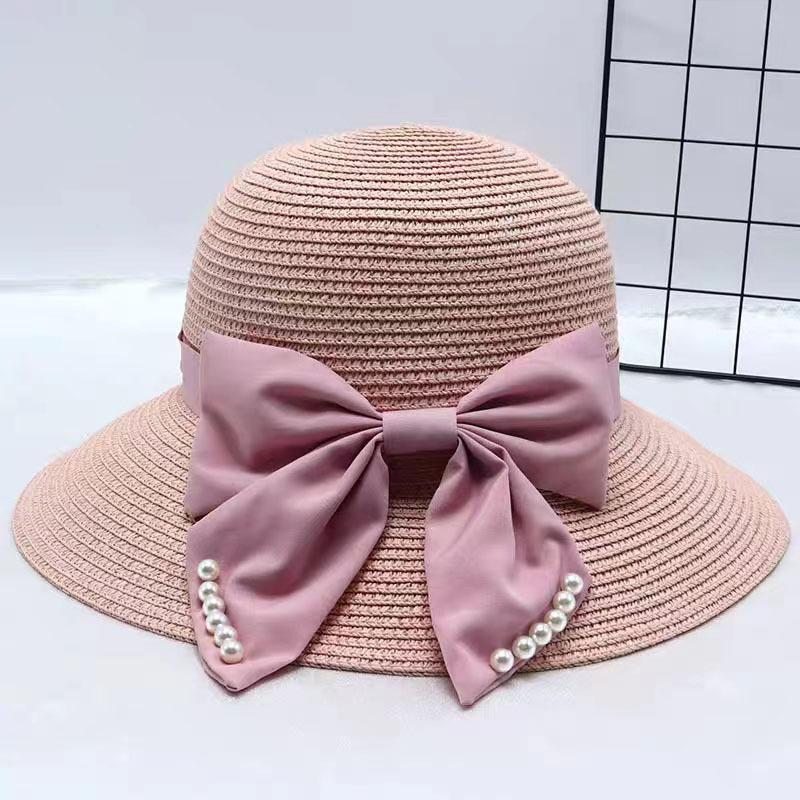 New Bow Pearl Straw Hat Women's Summer Temperament Versatile Casual Face Small Fresh Sun Hat