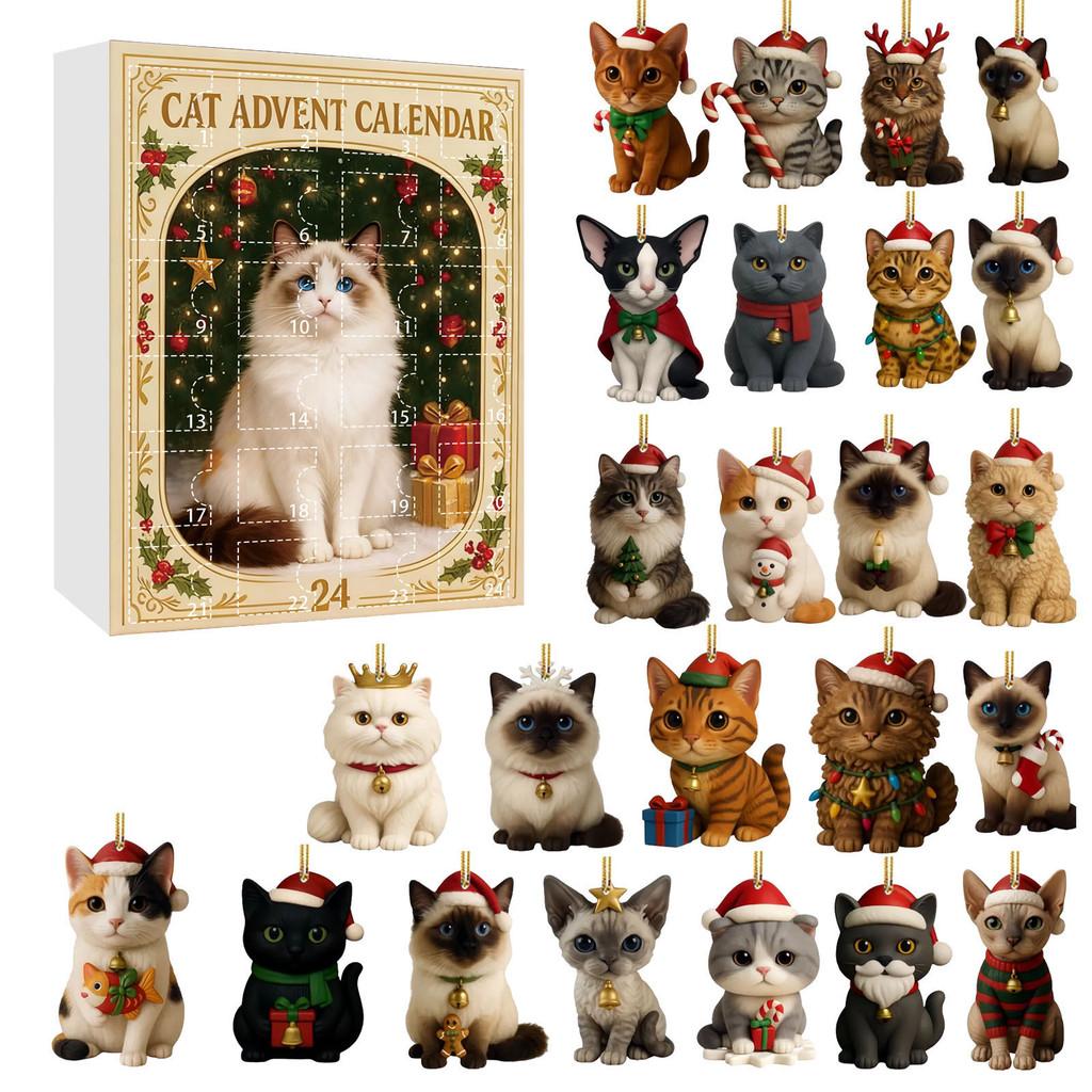 Christmas Cat Acrylic Advent Calendar With 24 Decor Slots For Holiday Celebrations