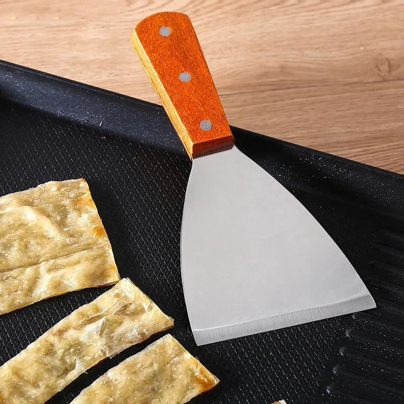 Shovel Kitchen Spatula Cooking Steel Handle Stainless Barbecue Cooking Kitchen Multi-purpose Tool Spatula Tuner Wooden