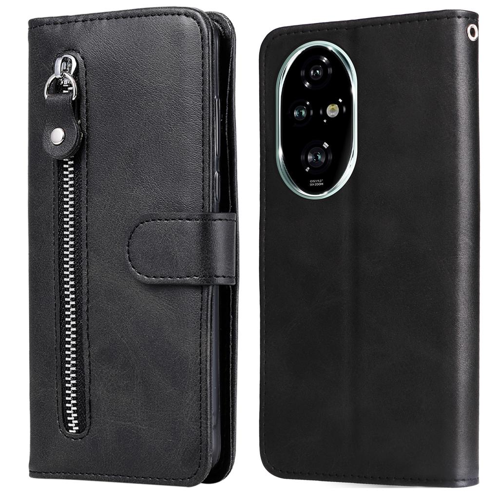 Für Honor 200 Pro 5G Hülle Kalbsledertextur Reißverschlusstasche Leder Handyhülle