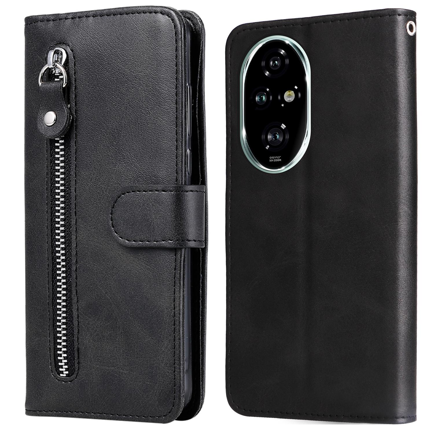 

For Honor 200 Pro 5G Case Calf Texture Zipper Pocket Leather Phone Cover Black