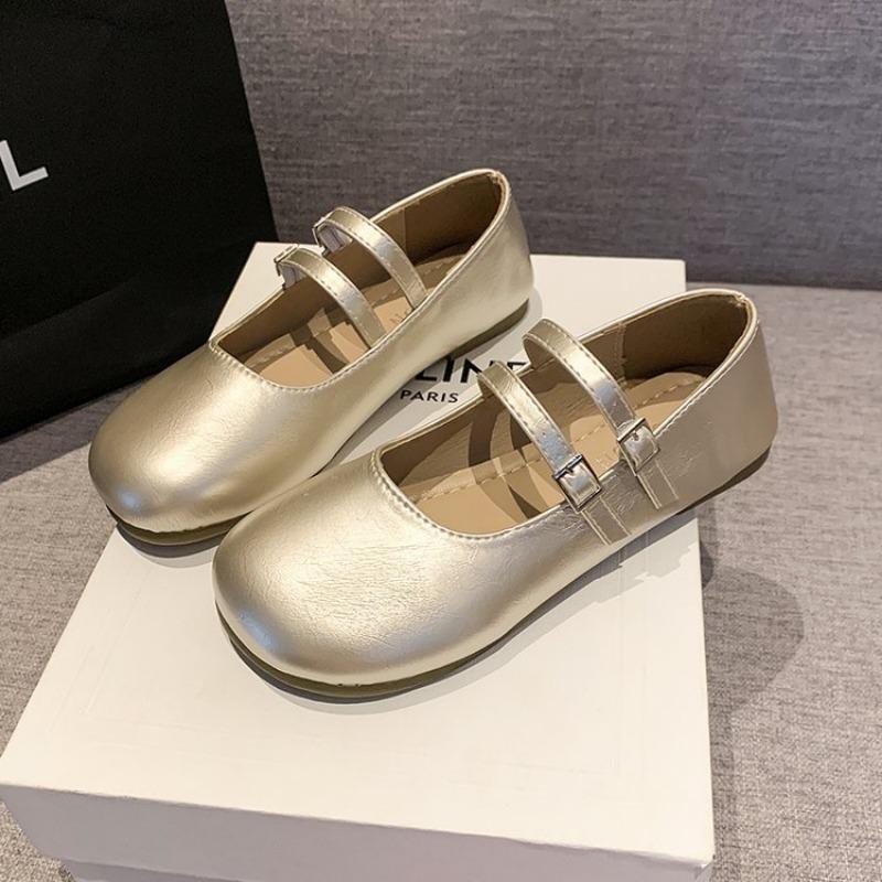 Ljusrunda runda champagnefärgade Doudou-skor höstens nya dubbla spännen med skärp och kjol Mary Jane-skor