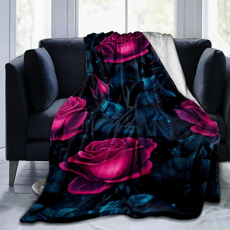 1pc Rose Printing Lightweight Flannel Blanket, Comfortable and Warm Blanket, for Camping Sofa Bed and Couch Office, Suitable for Gift Blanket