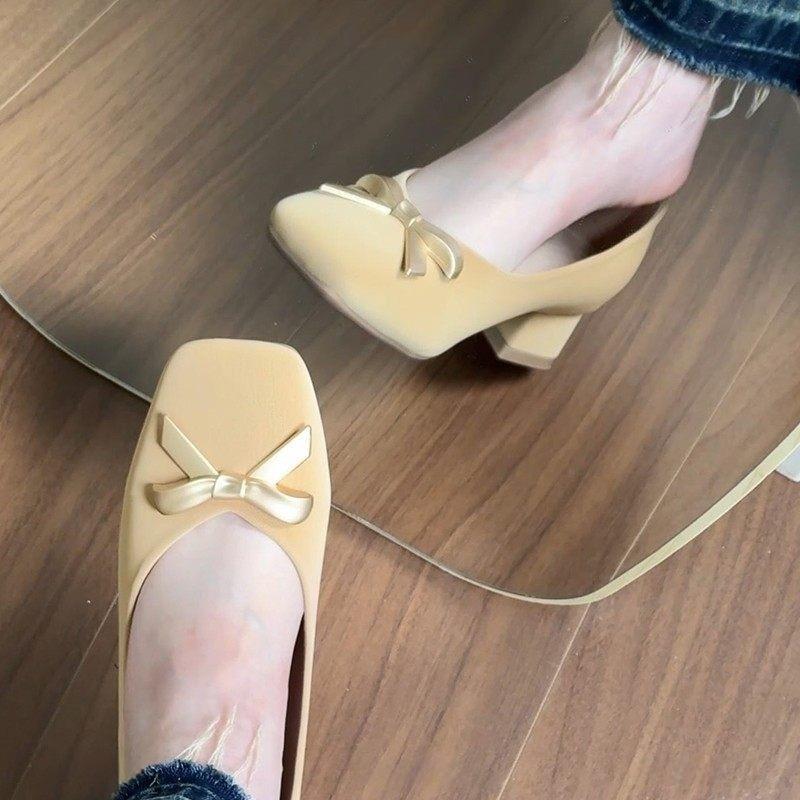 Первая встреча сезон толстый каблук с юбкой легкий рот туфли на шнурках женская обувь 2026 весна и осень нежный вечерний бриз бант квадратный 35