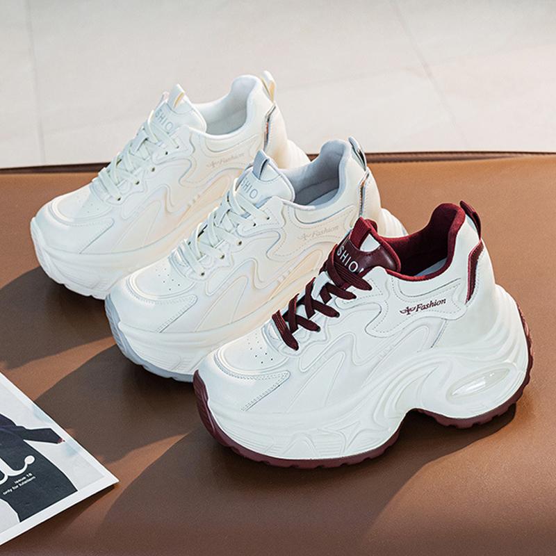 Γνήσια Δερμάτινα Λευκά Παπούτσια Γυναικεία Μόδα Αθλητικά Παπούτσια Αναπνέοντα Επίπεδα Παπούτσια Πλατφόρμας Μάρκα Γυναικεία Ύψος Αύξησης 9cm