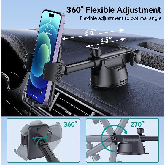 DOLYOFG Car Phone Holder Mount, [Military-Grade Suction & Super Sturdy Base] 3 in 1 Universal Phone Mount for Car Dashboard Windshield Air Vent Dash