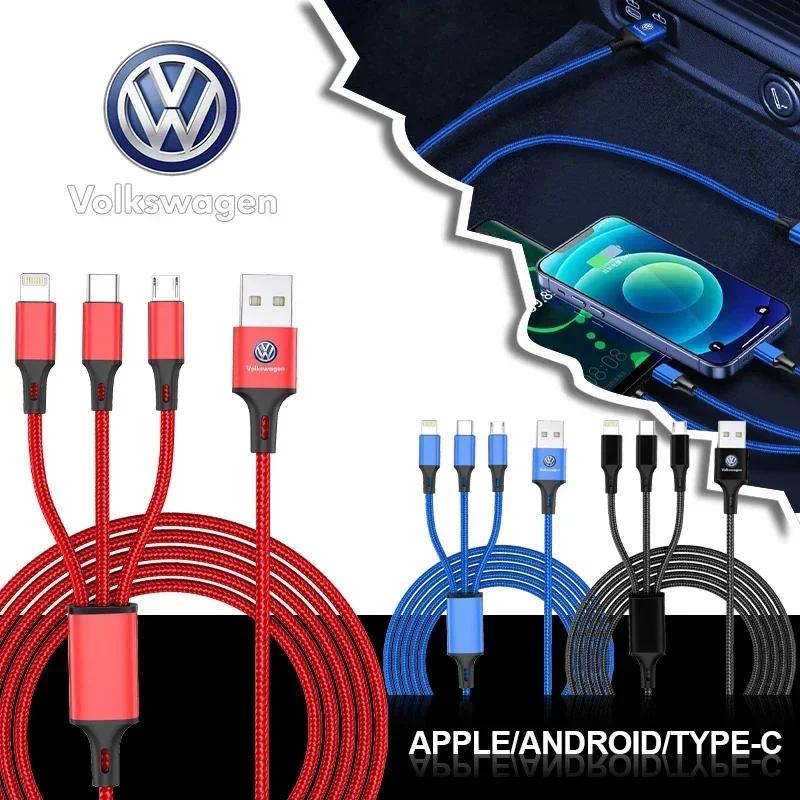 B6 VW For Volkswagen New Car 3 In 1 Fast Charging Cord For iPhone Huawei USB Type C For Volkswagen VW GTI Rline R Polo Golf MK8