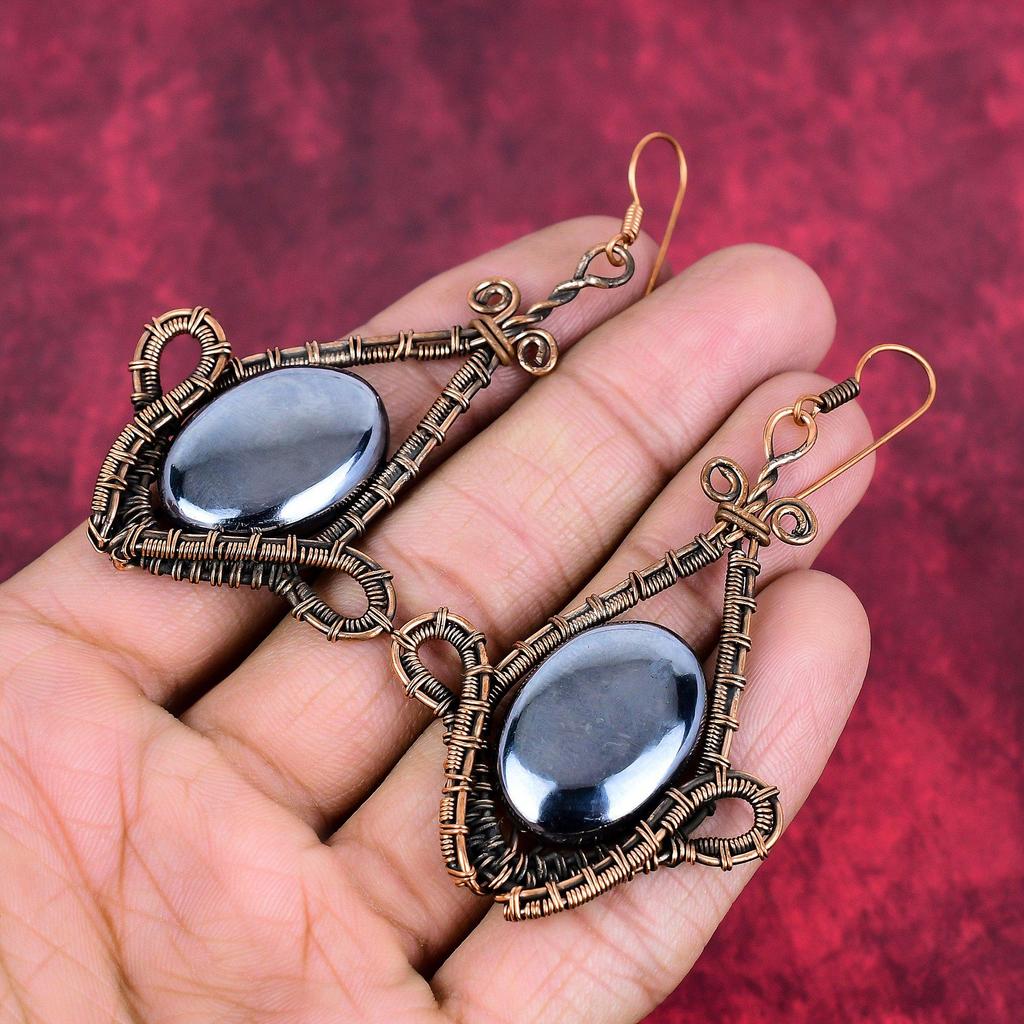 Shungite earring copper wire wrapped earring handmade original gemstone earring shungite copper jewelry engagement gifts birthstone jewelry