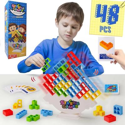 48 Blocks Building Brick Toys Balance Stacked Tetra Tower Game Swing High Russian Stack Kid Desktop Children Rubik Cubes
