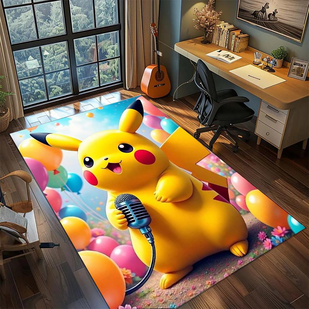 Pikachu Gamer Room Bedroom Carpet Rug, Washable Non Slip Large Area Floor Mat Home Decoration.-TING