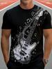 Men's Guitar Print T-Shirt Suitable for Home, Office & Outdoor - Comfortable Crew Neck Short Sleeve Shirt with Music Design, Machine Washable Casual