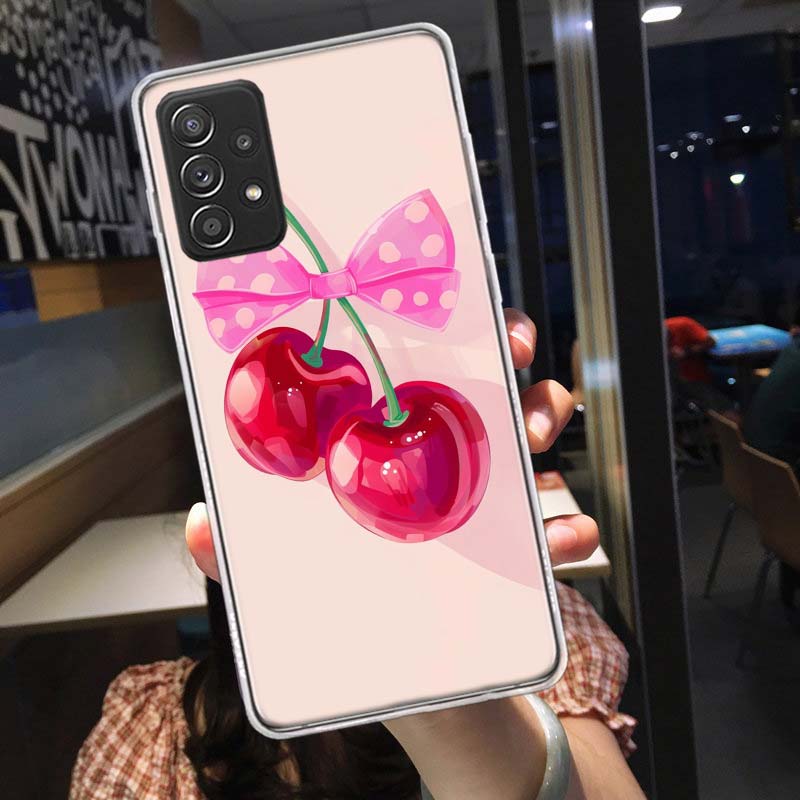 Cherry Bow Phone Case for Samsung A54 A57 A37 A17 A14 A15 A12 A24 A34 A55 A35 A25 A52S A07 A05S A04S A22 A32 A72 Galaxy Note 20