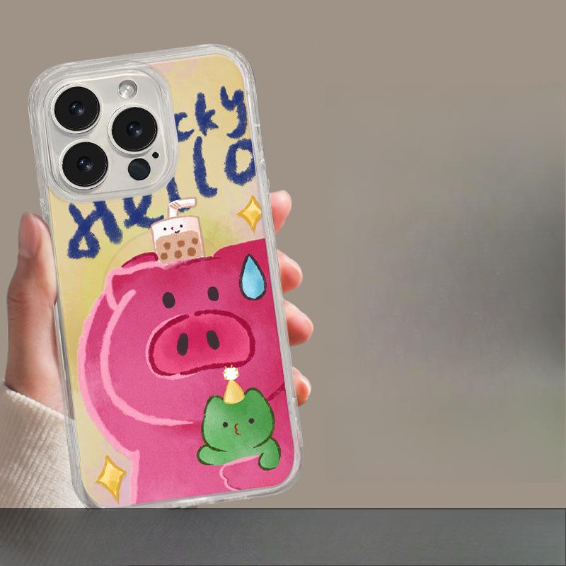 

Кронштейн с магнитной присоской Sweat Pig Подходит для чехла для мобильного телефона Apple 16 15promax Прозрачный силиконовый 14 Большое отверстие 13 Милый 12 iPhone 16