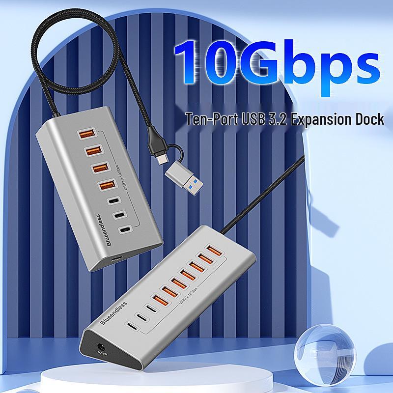 BlueShuo USB 3.2 10-Port Typ-C Hub Splitter für Laptops & Desktops