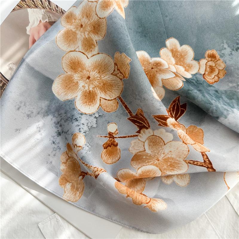 53x170cm100% Mulberry Silk Scarf Floral Print Long Shawl Lightweight Spring Summer Wrap Elegant Fashion Accessory for Women