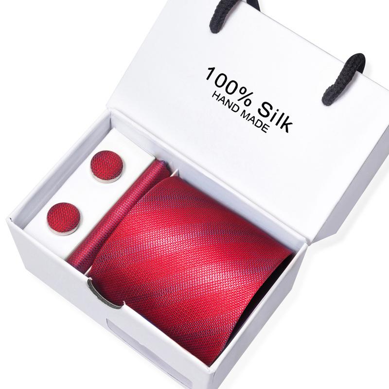 Men'S Business Tie Square Scarf Gift Box Striped Plain Suit Shirt Tie Black Gift Box Set
