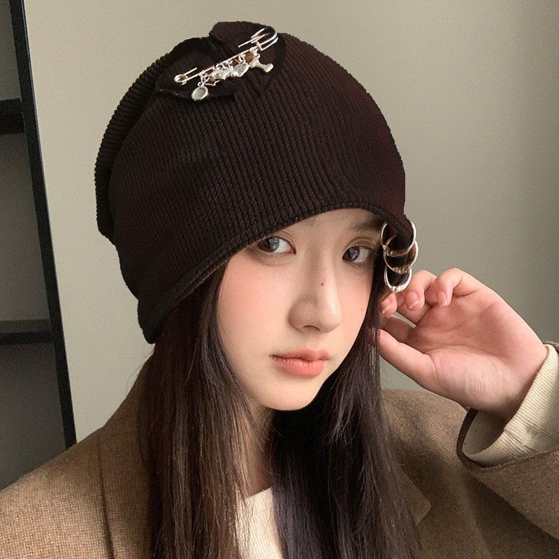 Autumn and Winter Hats for Women Korean Style Baotou Hat Big Head Circumference Showing Face Small Pile of Hats Retro Casual Versatile Knitted Hat