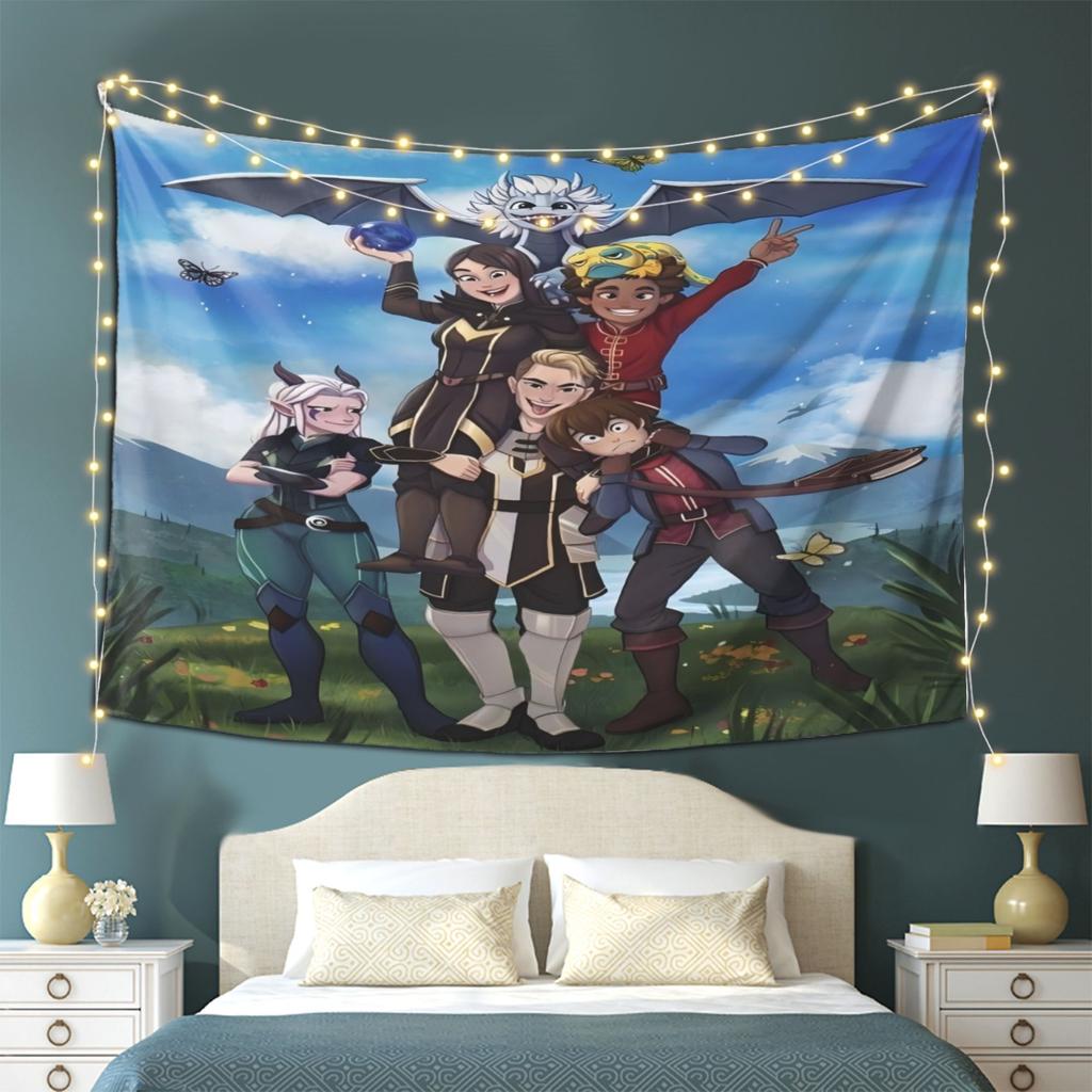 Dragon Knight Adventure Tapestry Celebrating Fantasy Heroes with Vibrant Artworks Perfect for Bedroom Decoration
