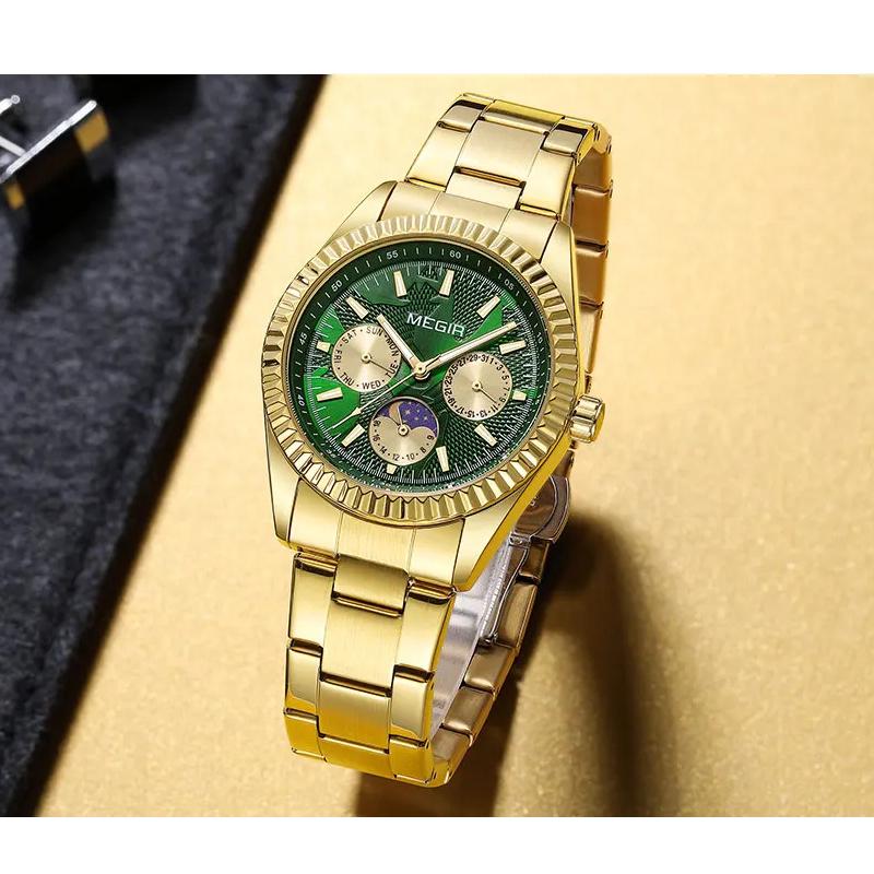 Men's Quartz Watches Stainless Steel Strap Couple Bracelets Wristwatch with Day Date 24-Hour Moon Phase Function Relogio Womens Watch